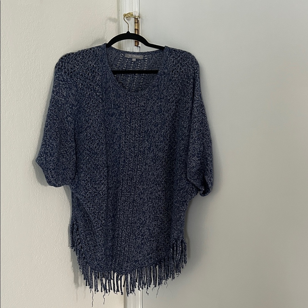 NY Collection Navy Fringe Scoop Neck Knit Sweater